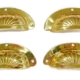 4 POLISHED shell shape pulls handles antique solid brass vintage old replace drawer pressed brass light weight solid brass