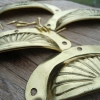12 POLISHED shell shape pulls handles antique solid brass vintage old replace drawer kitchens drawers