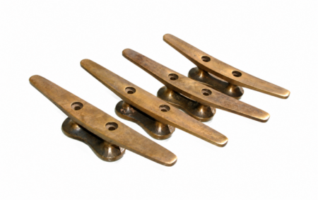 4 Solid Brass Cleat Tie Downs 5½" Heavy Duty Boat Rope Hooks Marine Dock Hardware 14cm