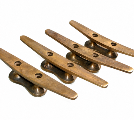 4 Solid Brass Cleat Tie Downs 5½" Heavy Duty Boat Rope Hooks Marine Dock Hardware 14cm