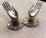 2 cute tiny finger Pull handle silver brass door old style HAND knob hook B OPEN