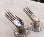 2 cute tiny finger Pull handle silver brass door old style HAND knob hook B OPEN
