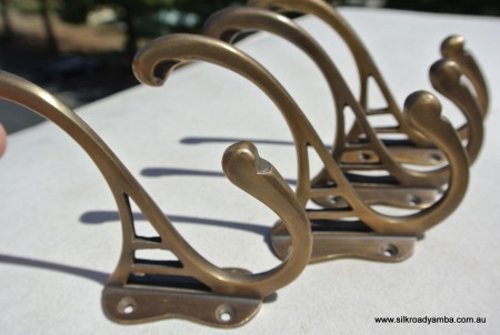 4 COAT HOOKS solid brass old style 4" Deco hall stand