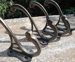 4 COAT HOOKS door solid brass antiques vintage old style 4" DECO hall stand B