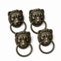 4 Lion Drawer Pull Handles Solid Brass Antique Ring Pulls Vintage Cabinet Handles 