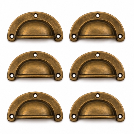 6 Solid Brass Shell Drawer Pull Handles 82mm (3.14) – Vintage Style Cabinet Cup Pulls – Watson 3000