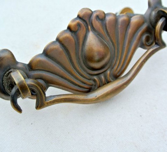 8 pressed brass pull handle antique solid brass vintage old style replace drawer bronze patina period bolt fix