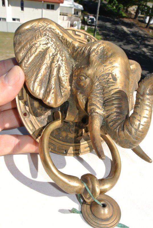 Heavy ELEPHANT trunk front Door Knocker SOLID BRASS old style house Stunning B