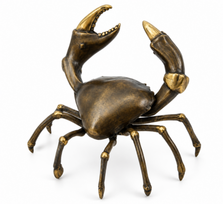 Large Brass Mud Crab Statue 10” Bronze Green Patina Nautical Coastal Crab Decor