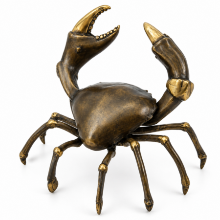 Large Brass Mud Crab Statue 10” Bronze Green Patina Nautical Coastal Crab Decor