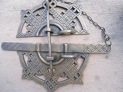 Large handle pull solid aged brass old vintage style DOOR amazing 7"catch loop B