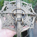 Large handle pull solid aged brass old vintage style DOOR amazing 7"catch loop B