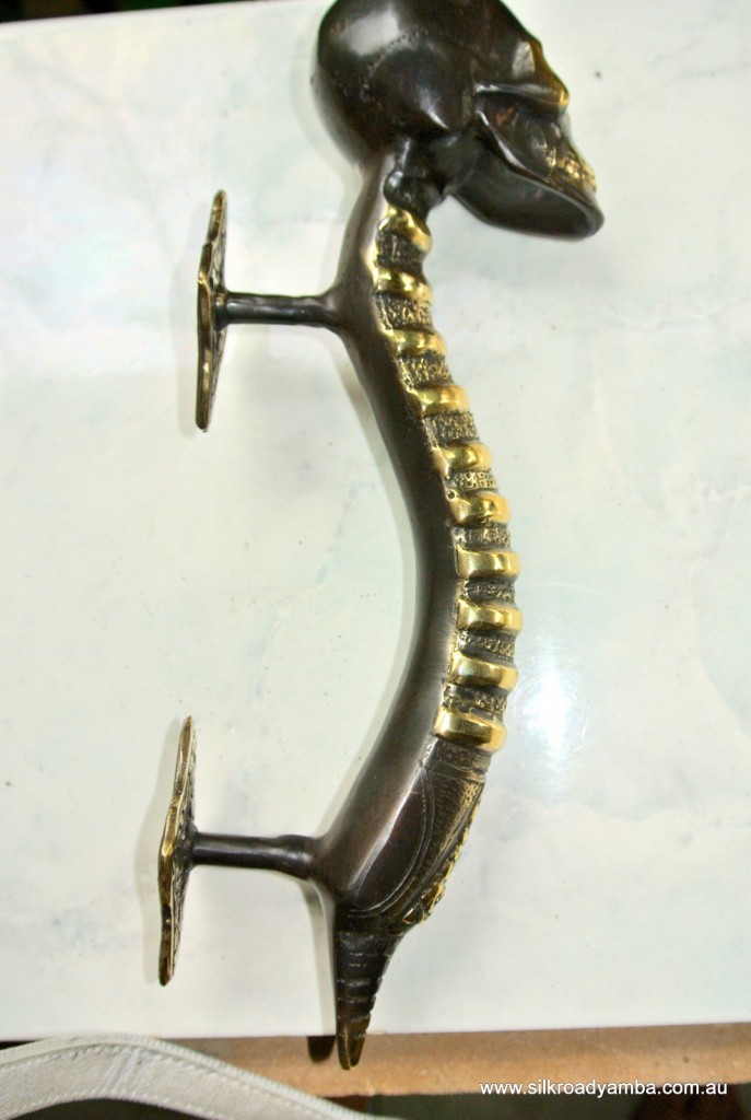 medium SKULL handle DOOR PULL spine solid BRASS old vintage bronze style 280mm B