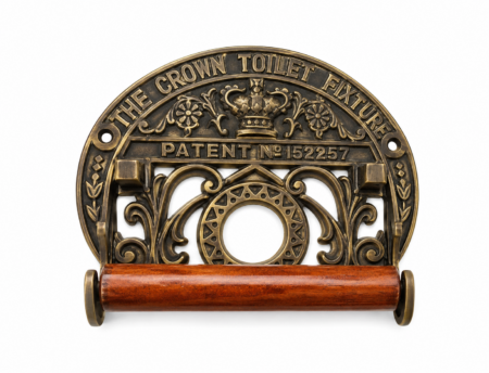 SOLID BRASS “CROWN” TOILET ROLL HOLDER – VINTAGE ANTIQUE STYLE – HEAVY DUTY FIXTURE