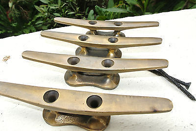 4 CLEAT tie downs solid heavy 100% brass 14 cm boat cars tieing