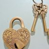 EMBOSSED 3" Vintage style antique "HEART LOVE PADLOCK " shape solid brass 2 keys heavy lock works