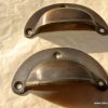 2 small shell shape pulls handles antique solid brass vintage old replace drawer 66 mm