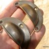 2 small shell shape pulls handles antique solid brass vintage old replace drawer 66 mm