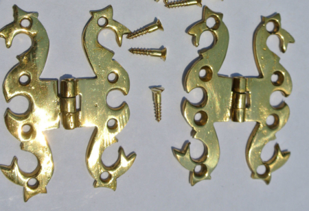 4 small snake solid Brass DOOR small hinges vintage style Polished heavy B screw