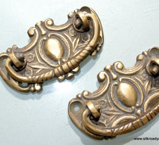 2 small 6.5 cm pulls drops 2.1/2" inches handles antique style bronze patina solid brass vintage old replace drawer heavy