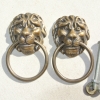 2 PULLS handles Small heavy LION SOLID BRASS old style screws house antiques