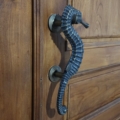 Right Facing Solid Brass Seahorse Door Handle 12" Heavy Vintage Beach Style Pull