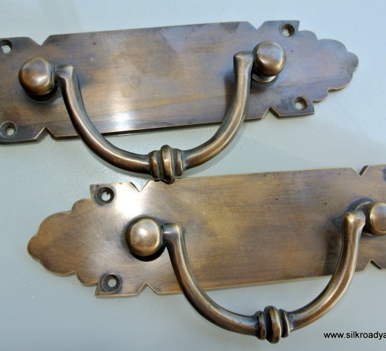 2 large heavy pulls handles BOX antique solid brass vintage old replace drawer heavy 8"