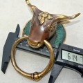 small BULL knob pull horns BRASS old look PULL vintage style handle ring 3"