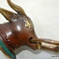 small BULL knob pull horns BRASS old look PULL vintage style handle ring 3"