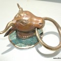small BULL knob pull horns BRASS old look PULL vintage style handle ring 3"