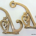 2 COAT HOOKS solid brass old style 5" flower hall stand