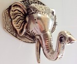 ELEPHANT shape WALL HOOK BRASS old style silver look SCREW to wall trunk hang