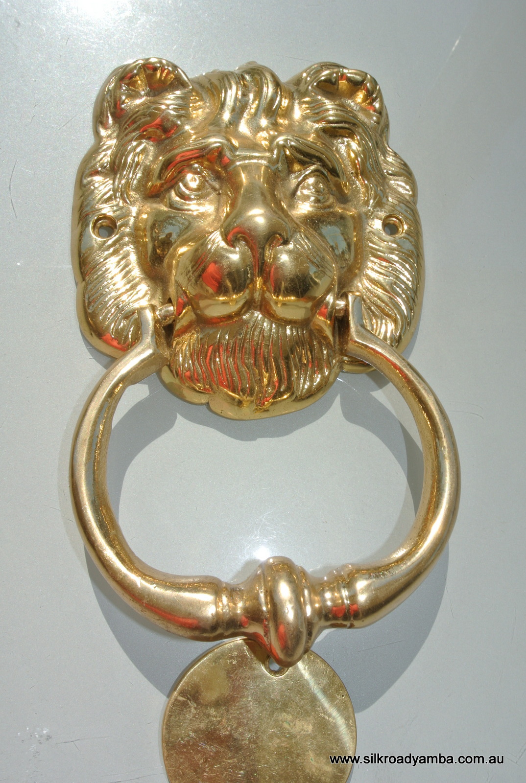 LION solid BRASS hand made DOOR KNOCKER 6.1/2" heavy POLISHED finish