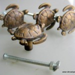 4 small TURTLE KNOBS pulls handles antique solid heavy brass drawer knob 36 mm