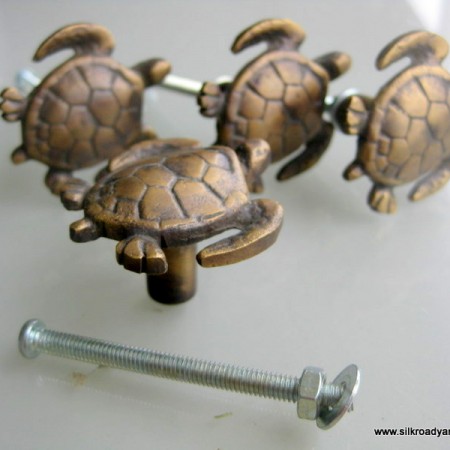 4 small TURTLE KNOBS pulls handles antique solid heavy brass drawer knob 36 mm