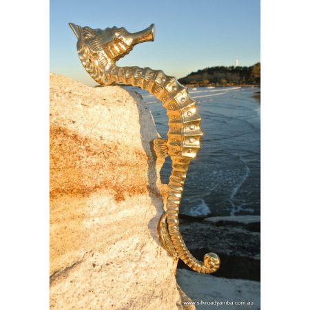 very large heavy cast SEAHORSE solid brass door old style heavy house PULL handle 16.1/2" 41.5 cm