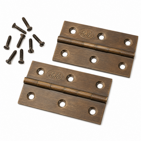 2 Small Solid Brass Hinges 3” Vintage Flush Box Door Hinges Watson 204 Antique Style
