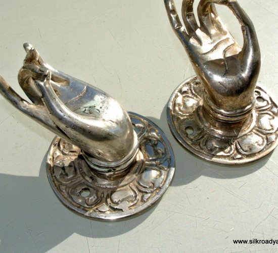 2 Buddha Pulls handle Fingers silver brass door antique old style HAND knobs 2.1/4"