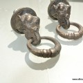 2 small ELEPHANT pulls handles antique solid brass vintage drawer knobs ring 36 mm