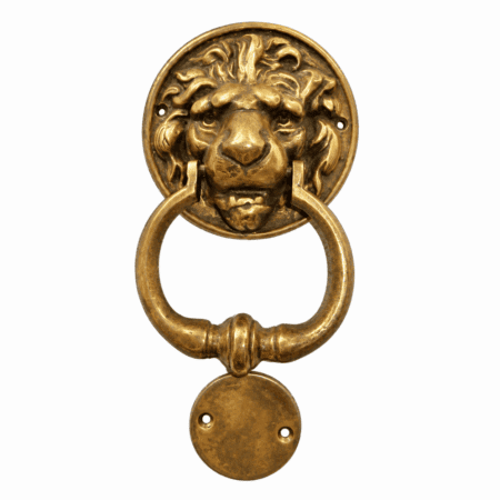 SMALL LION HEAD SOLID BRASS DOOR KNOCKER – 160 MM – HEAVY ANTIQUE VINTAGE STYLE