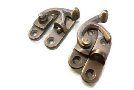 Set of 2 Tiny Solid Brass Box Latch Catches – 40mm Antique Style Furniture Hardware – Vintage Brass Catch Lock