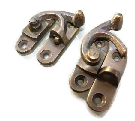 Set of 2 Tiny Solid Brass Box Latch Catches – 40mm Antique Style Furniture Hardware – Vintage Brass Catch Lock