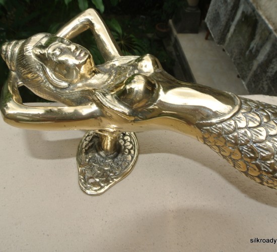 medium MERMAID solid brass door PULL old style heavy house PULL handle 13" polished