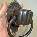 Solid Brass FIST HAND Door Knocker PULL HANDLE ring 7" aged old look