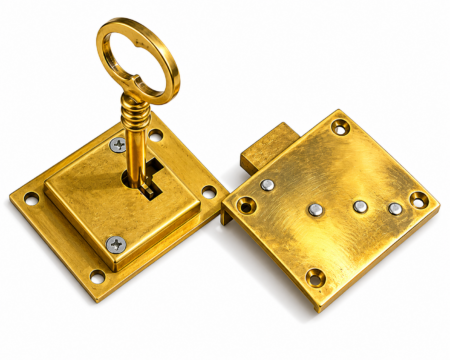 2 Recessed Drawer Locks Solid Heavy Brass 60mm Vintage Antique Style Cabinet Locks with Key, Flush Furniture Door Lock Hardware