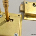 2 recessed locks Vintage style antique look solid heavy brass aged 1 key lock works 60mm