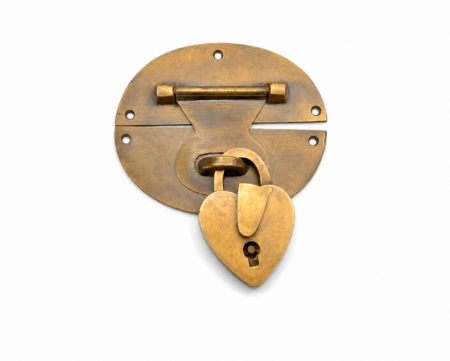 Solid Brass Furniture Lock Set with Back Plate Clasp & Love small Heart Padlock – Blanket Box, Trunk, Cupboard & Wardrobe Hardware