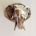 ELEPHANT shape WALL HOOK BRASS old style SILVER plate SCREW to wall trunk hang