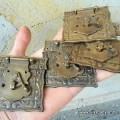 4 small Nice box Latch catch solid brass furniture doors 3 " engraved square jewellery box