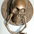 ROUND SKULL door KNOCKER solid BRASS heavy DOOR handle 5" ring pull